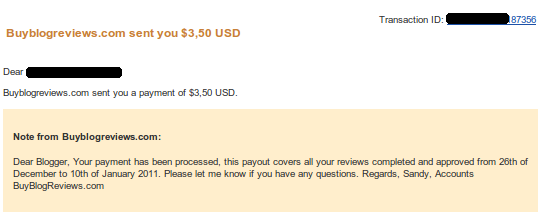Pembayaran dari BuyBlogReviews.com
